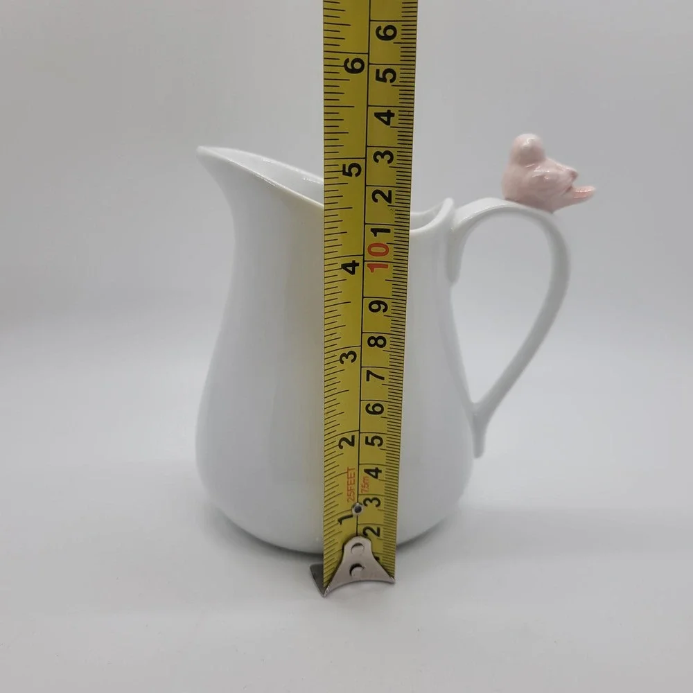 Cordon Bleu BIA White Ceramic Creamer Pitcher with Pink Bird Figurine Handle